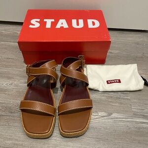Staud Leather Espadrille Sandals Tan / Natural Size 40